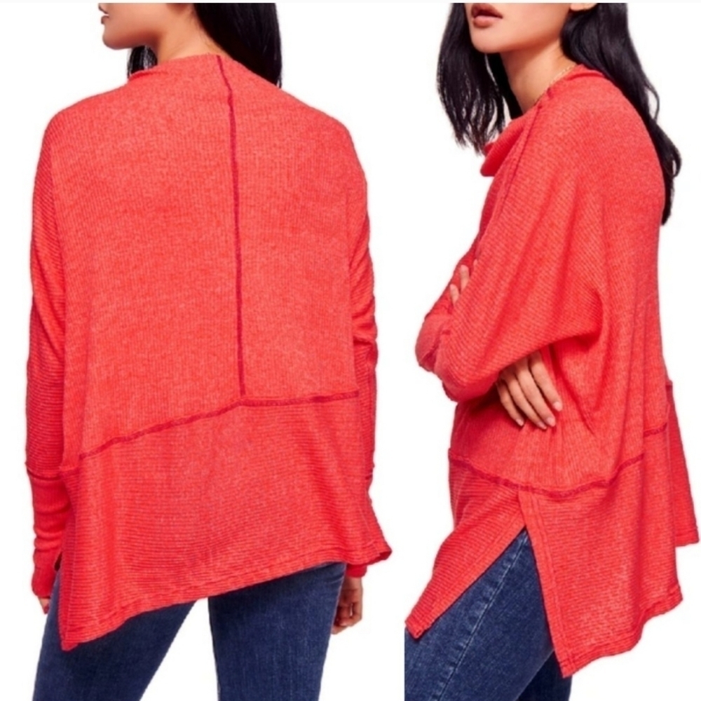 We The Free Londontown Thermal Knit Top Sz S/P Orange Soft & Cozy Dolman Sleeve